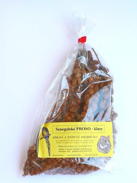 Senegalské proso a sépiové kosti.